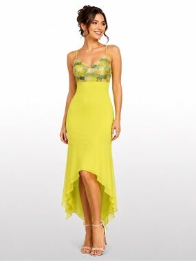 Precious Formals Beaded Lime Hi Low Prom Formal Dress Size 8 NWT